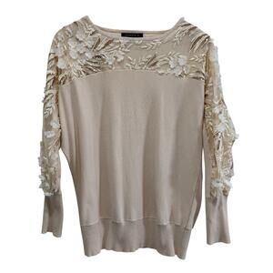 Joseph A Gold Floral Applique Sweater Gold Sequins Size XL Beige Holiday Glamour